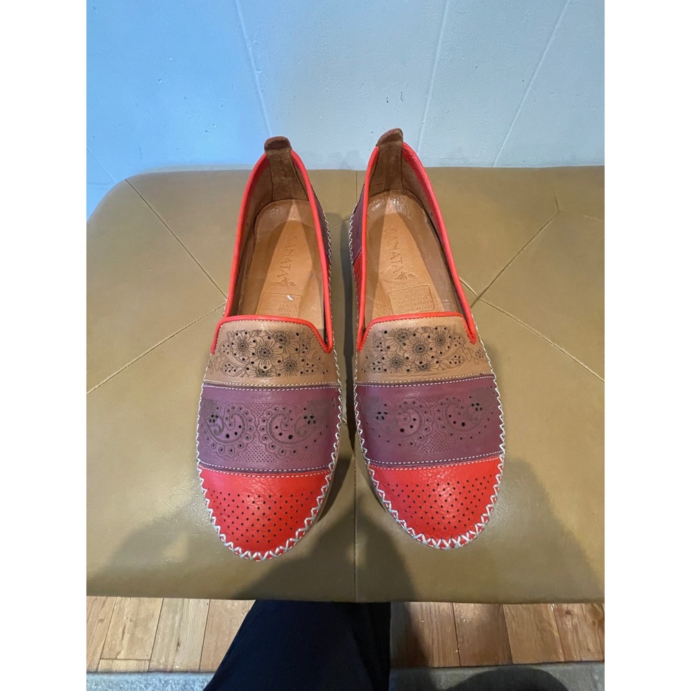 Sanata‎ Leather Boho Slip On Loafers Comfort Shoes Colorful Womens Size 40 US 9